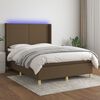 vidaXL Cama box spring colch&oacute;n luces LED tela marr&oacute;n oscuro 140x200cm