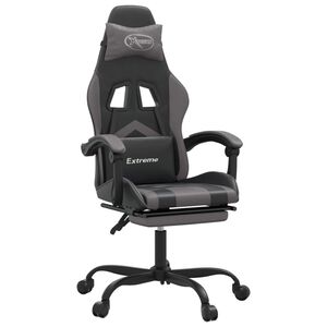 vidaXL Silla gaming con reposapi&eacute;s cuero sint&eacute;tico negro gris