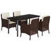 vidaXL Set comedor de jard&iacute;n 5 piezas y cojines rat&aacute;n sint&eacute;tico marr&oacute;n