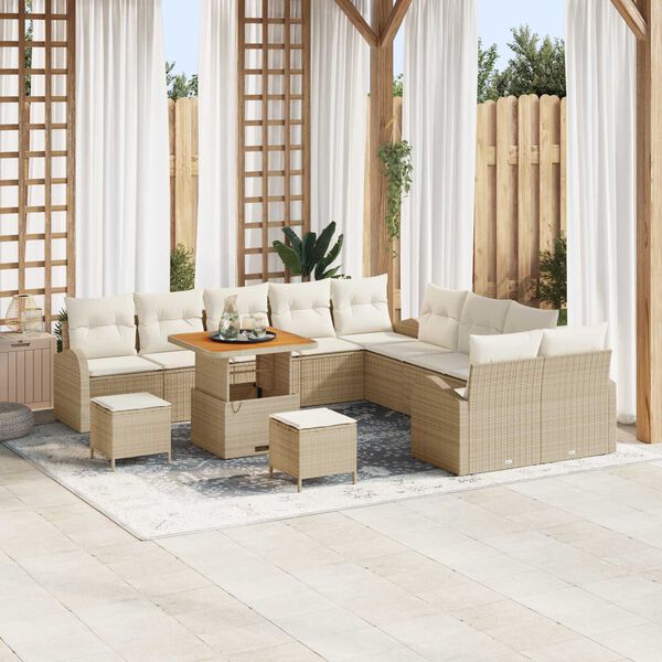 vidaXL Conjunto de sof&aacute; de jard&iacute;n con coj&iacute;n 13 pcs Beige Polirat&aacute;n