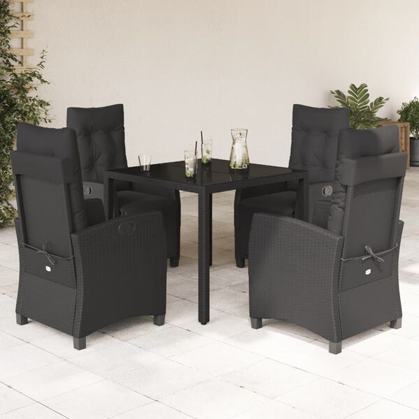 vidaXL Set de muebles jard&iacute;n 5 pzas con cojines rat&aacute;n sint&eacute;tico negro