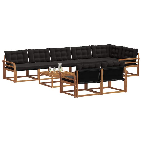 vidaXL Conjunto de sof&aacute;s de exterior con coj&iacute;n 9 pcs Natural y negro