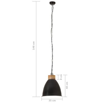 vidaXL Lámpara colgante industrial hierro negro y madera 35 cm E27