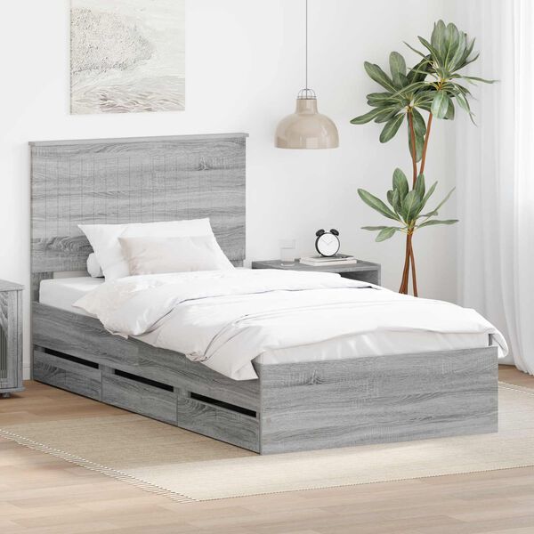 vidaXL Estructura de cama Gris Sonoma 100 x 200 cm Madera Ingenieril