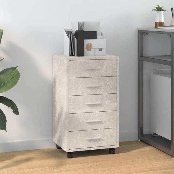 vidaXL Cajonera con ruedas madera contrachapada gris hormig&oacute;n