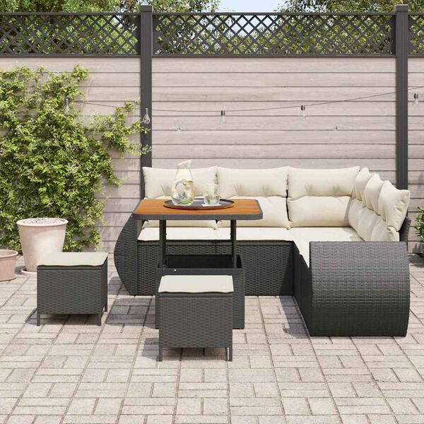 vidaXL Conjunto de sof&aacute; de jard&iacute;n 8 pcs Negro y crema rat&aacute;n sint&eacute;tico