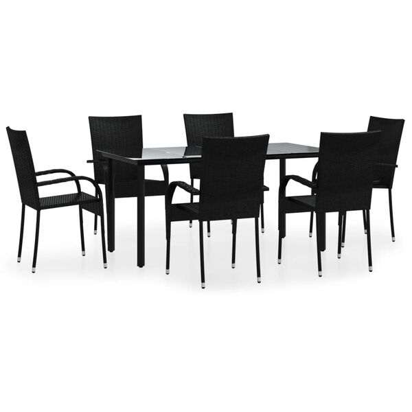 vidaXL Juego de comedor de jardín 7 piezas ratán sintético negro