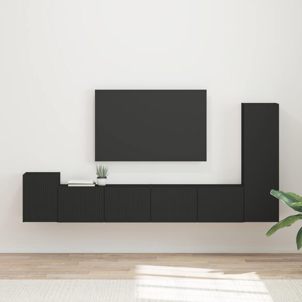 vidaXL Conjunto de mueble de TV 3 pcs Negro Madera de ingenier&iacute;a