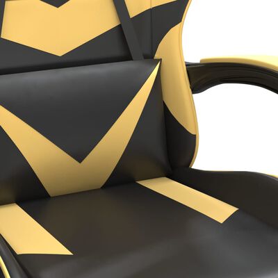 vidaXL Silla gaming giratoria cuero sintético negro y dorado