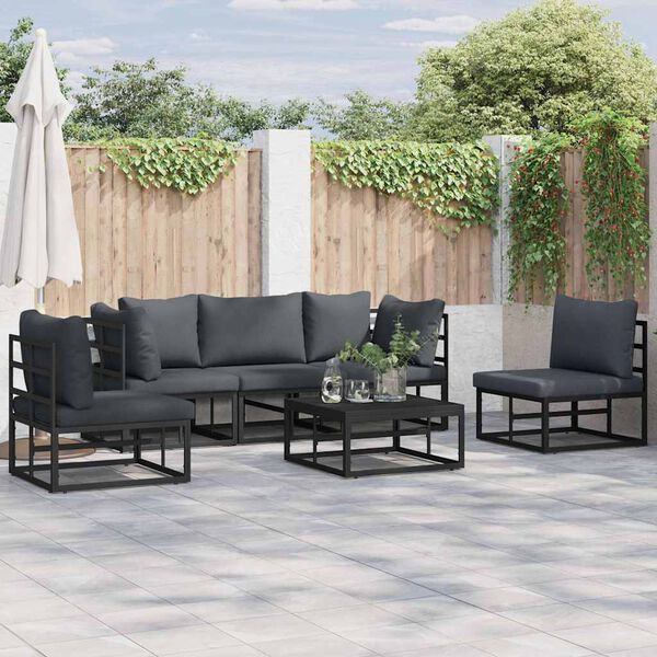 vidaXL Conjunto de sof&aacute;s de jard&iacute;n con coj&iacute;n 5 pcs Negro Aluminio