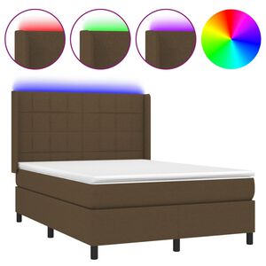 vidaXL Cama box spring colch&oacute;n luces LED tela marr&oacute;n oscuro 140x190 cm