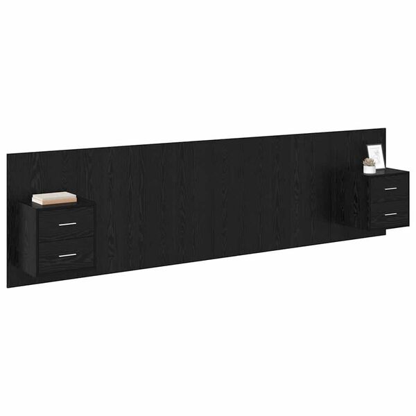 vidaXL Cabecero con Mueble 3 pcs Roble Negro Madera de ingenier&iacute;a