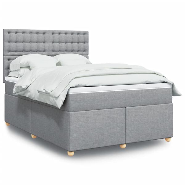 vidaXL Cama box spring con colch&oacute;n tela gris claro 140x200 cm