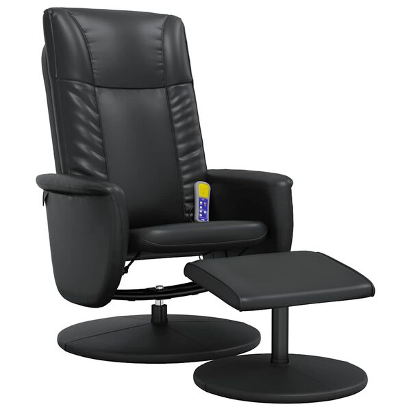 vidaXL Sill&oacute;n reclinable masaje con reposapi&eacute;s cuero sint&eacute;tico negro