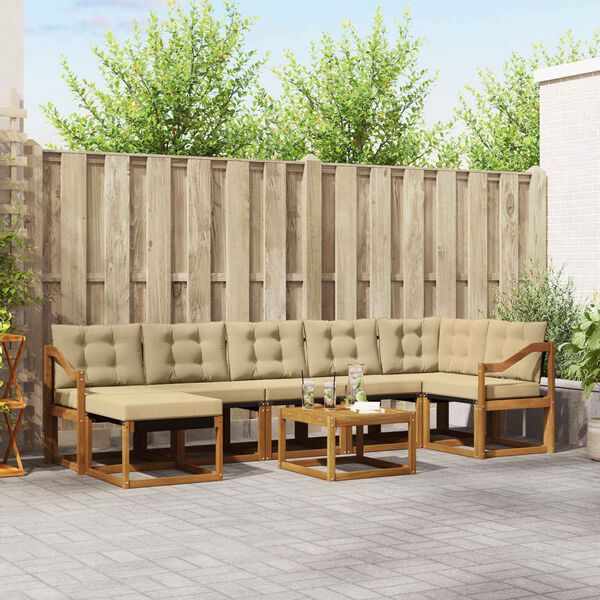 vidaXL Conjunto de sof&aacute;s de exterior con coj&iacute;n 8 pcs Natural y Beige