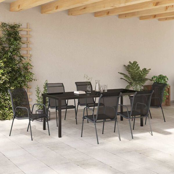 vidaXL Conjunto de Comedor de Jard&iacute;n 7 pcs Negro