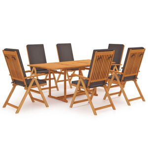 vidaXL Set de comedor para jard&iacute;n 7 piezas teca maciza y cojines gris