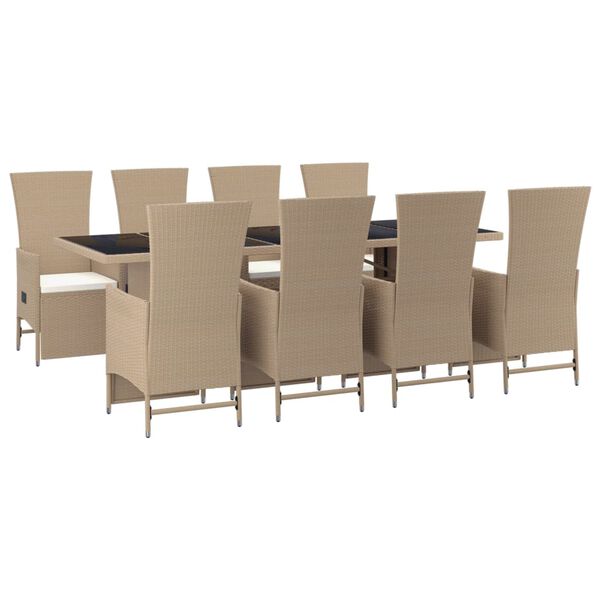 vidaXL Set comedor de jard&iacute;n 9 pzas con cojines rat&aacute;n sint&eacute;tico beige