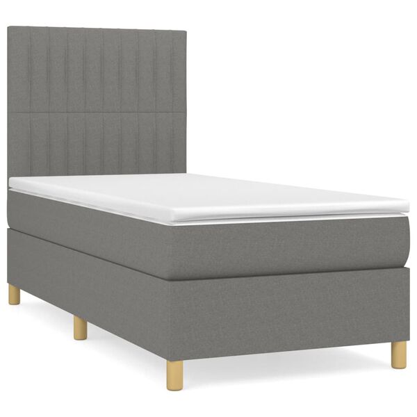 vidaXL Cama box spring con colch&oacute;n tela gris oscuro 100x200 cm
