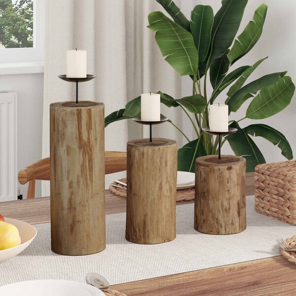 vidaXL Porta velas 3 pcs Natural Madera maciza de Teca
