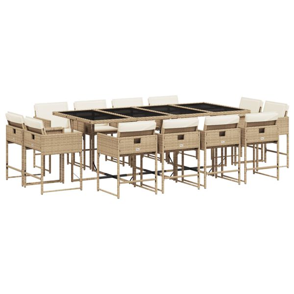 vidaXL Set comedor de jard&iacute;n con cojines 13 pzas rat&aacute;n sint&eacute;tico beige