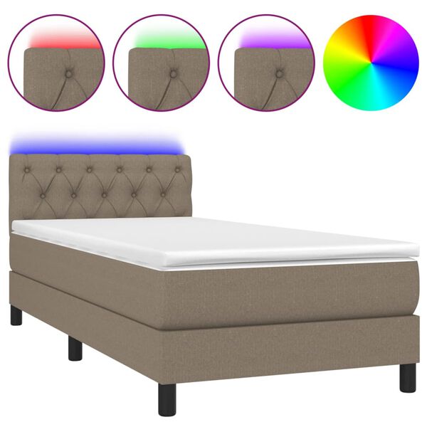 vidaXL Cama box spring colch&oacute;n y luces LED gris taupe 80x200 cm