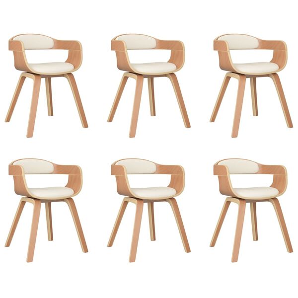 vidaXL Sillas de comedor 6 uds madera curvada y cuero sint&eacute;tico crema