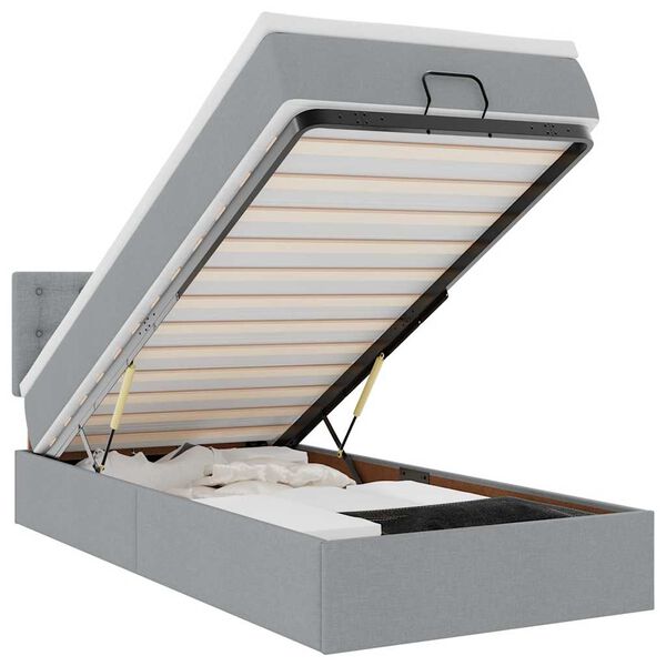 vidaXL Cama otomana con colch&oacute;n y LED tela gris claro 80x200cm