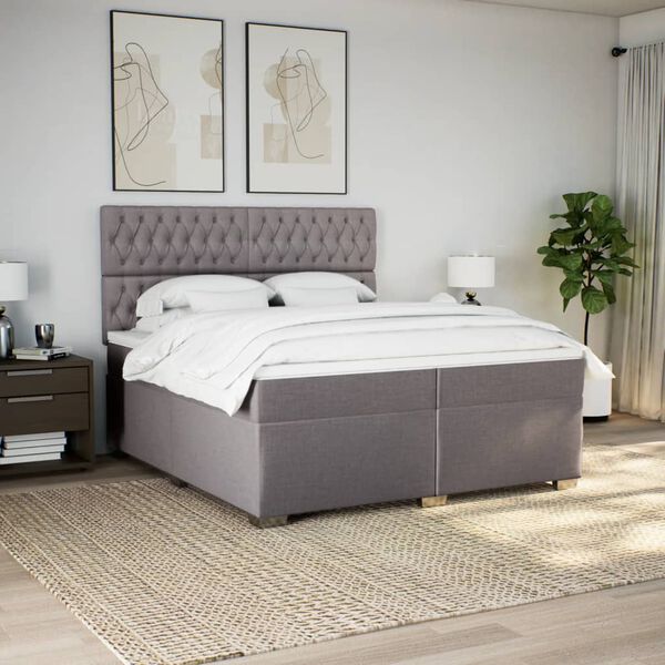 vidaXL Cama box spring con colch&oacute;n tela gris taupe 200x200 cm