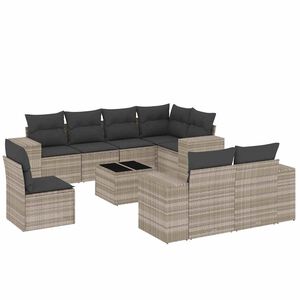 vidaXL Set muebles jard&iacute;n 9 pzas y cojines rat&aacute;n sint&eacute;tico gris claro