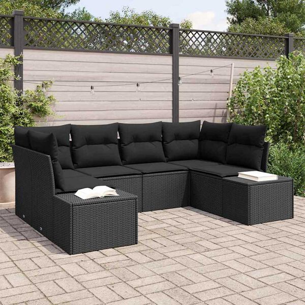 vidaXL Conjunto de sof&aacute;s de jard&iacute;n 6 pcs Negro Polirat&aacute;n