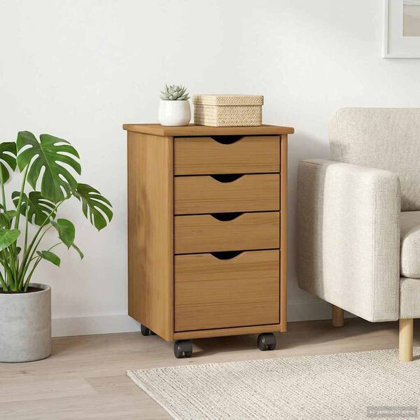 vidaXL Gabinete rodante MOSS Marr&oacute;n Miel 34 x 39 x 56 cm Pino macizo