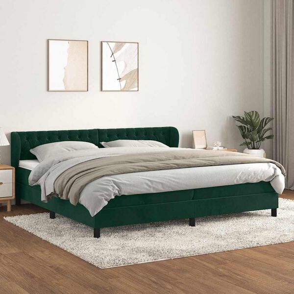 vidaXL Cama box spring con colch&oacute;n terciopelo verde oscuro 200x200 cm