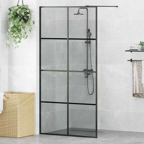 vidaXL Pared de Ducha Walk-in Negro 100 x 195 cm vidrio templado
