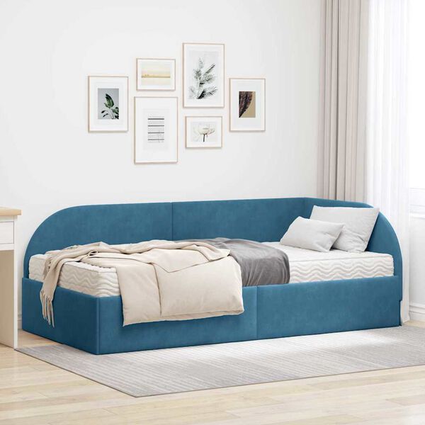 vidaXL Estructura de Cama Esquina con Colch&oacute;n 2 pcs Azul Terciopelo