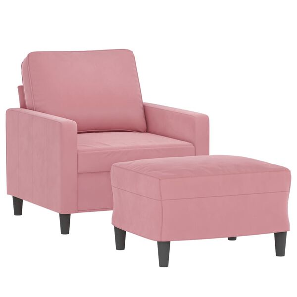 vidaXL Sill&oacute;n con taburete terciopelo rosa 60 cm