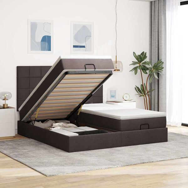 vidaXL Estructura cama otomana colchones tela marr&oacute;n oscuro 160x200 cm