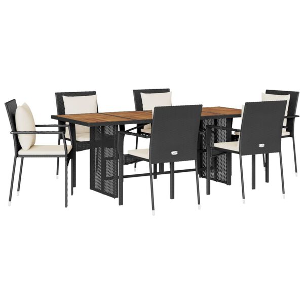 vidaXL Set de comedor de jardín 9 pzas y cojines ratán sintético negro