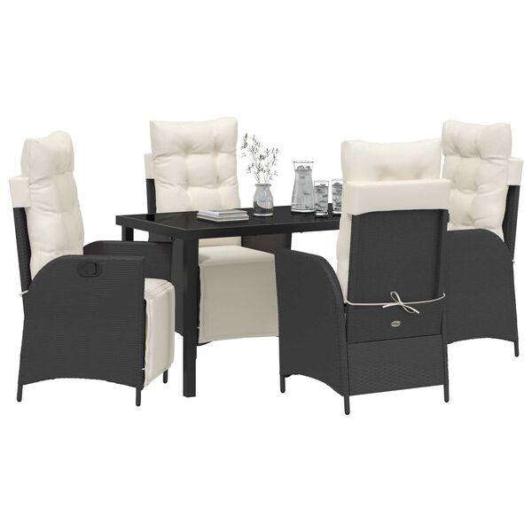vidaXL Conjunto de Comedor de Jard&iacute;n 5 pcs Negro rat&aacute;n sint&eacute;tico