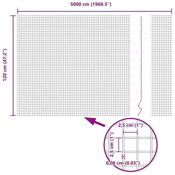 vidaXL Cerca de Alambre Soldado Plateado 1.2 x 50 m