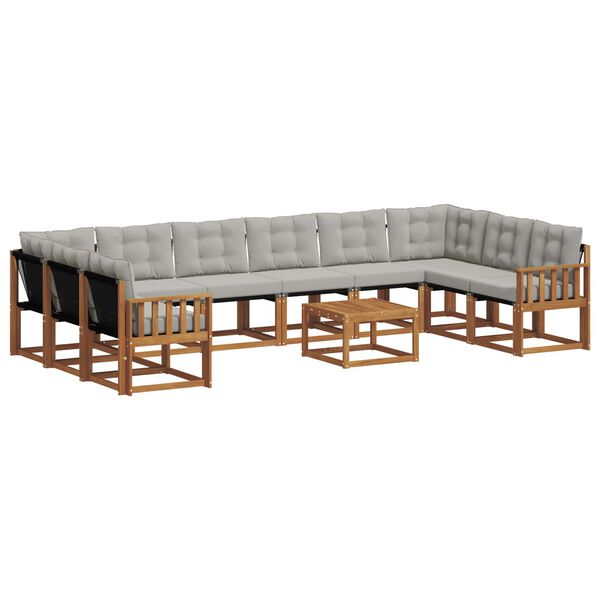 vidaXL Conjunto de sof&aacute;s de exterior 11 pcs Gris Natural y Claro
