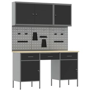 vidaXL Armario de trabajo 8 uds. Negro Madera Ingenierizada y Acero