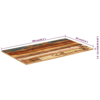 vidaXL Tablero de mesa madera maciza reciclada 100x60x(1,5-1,6) cm
