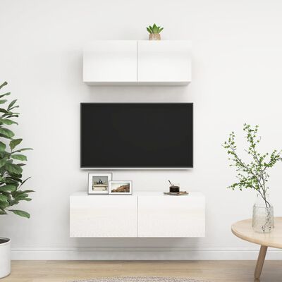 vidaXL Set de muebles de salón 2 pzas madera ingeniería blanco brillo