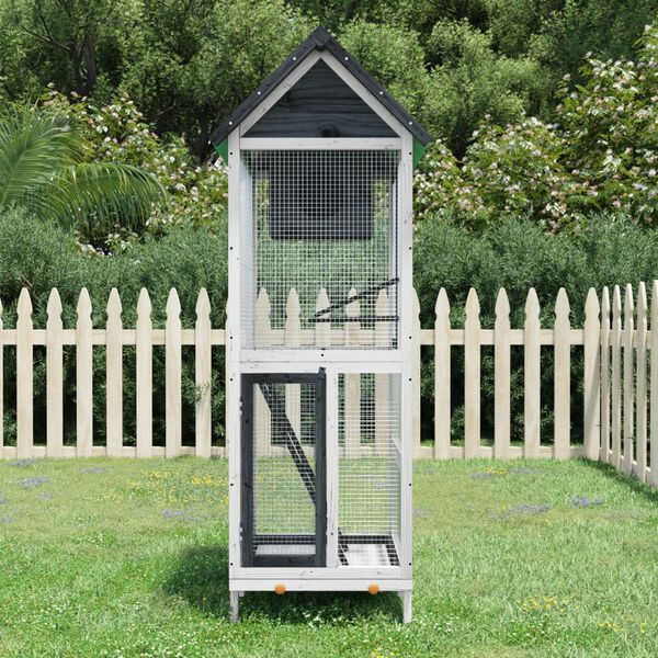 vidaXL Casita para p&aacute;jaros madera maciza pino gris 60x58,5x160 cm