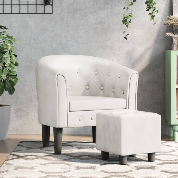 vidaXL Sill&oacute;n con taburete cuero sint&eacute;tico blanco