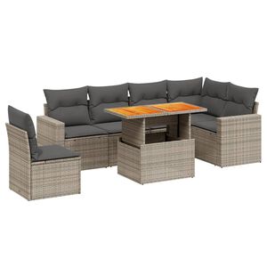 vidaXL Set de sof&aacute;s de jard&iacute;n 7 piezas con cojines rat&aacute;n PE gris