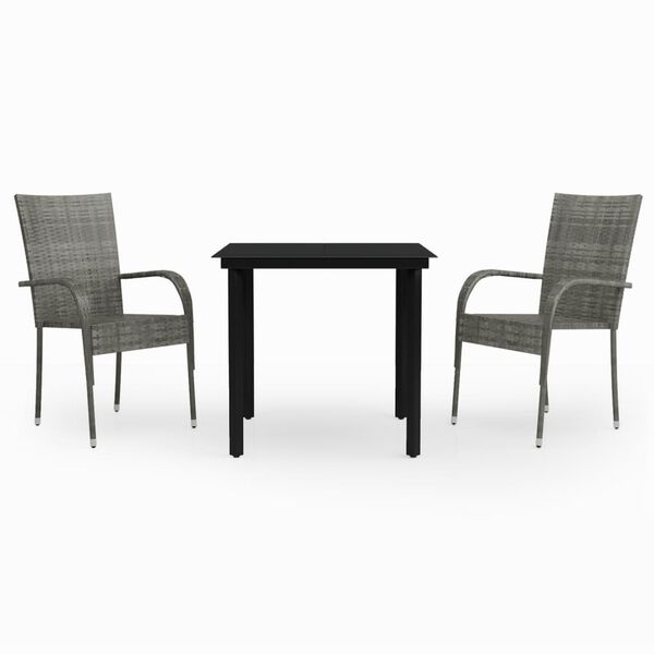 vidaXL Juego de comedor para jard&iacute;n 3 piezas gris y negro