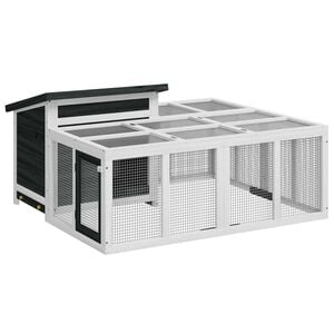 vidaXL Conejera de madera maciza de pino gris 144x123x67,5 cm
