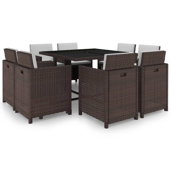 vidaXL Set comedor de jard&iacute;n y cojines 9 piezas rat&aacute;n sint&eacute;tico marr&oacute;n